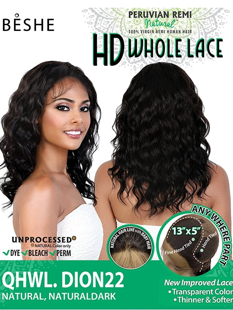 Beshe Peruvian Natural Human Remi Hair HD Whole Lace Wig - QHWL.DION22