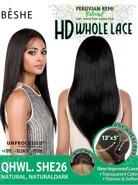 Beshe Peruvian Natural Human Remi Hair HD Whole Lace Wig - QHWL.SHE26