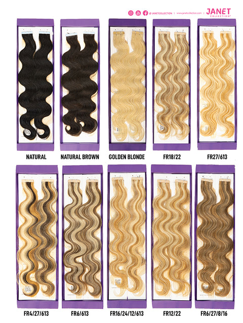 Janet Collection 100% Human Hair TAPE IN Hair Extensions - BODY WAVE 18"