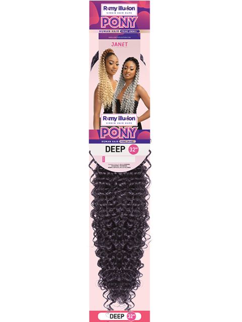 Janet Collection Human Hair Prime Unimix Ponytail Remy Illusion Pony DEEP 32"