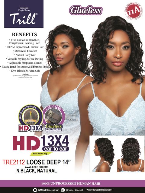 Mane Concept 100% Unprocessed Human Hair Trill 13x4 HD Glueless Lace Wig - TRE2112 LOOSE DEEP 14"