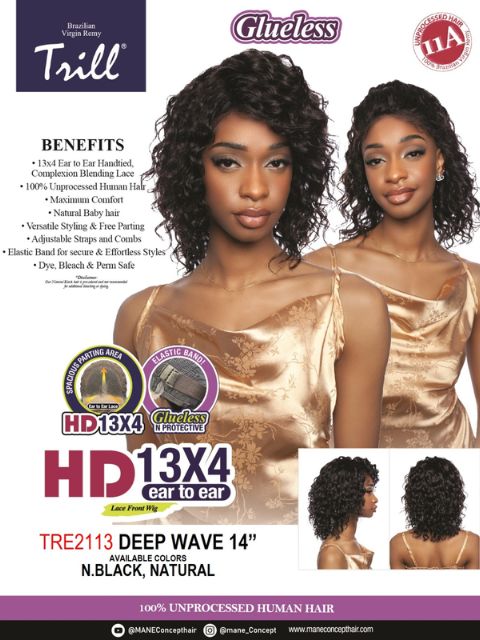 Mane Concept 100% Unprocessed Human Hair Trill 13x4 HD Glueless Lace Wig - TRE2113 DEEP WAVE 14"
