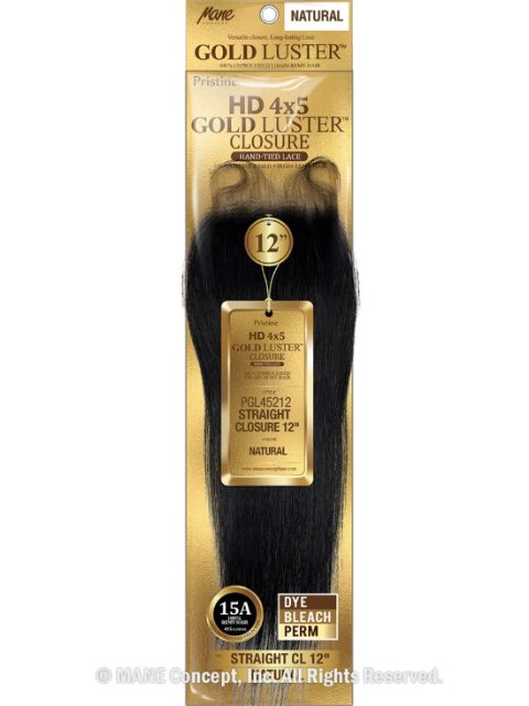 Mane Concept Pristine Gold Luster 100% Unprocessed  Human Hair HD 4x5 STRAIGHT CLOSURE" (PGL45210-14)