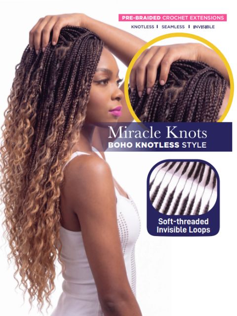 Janet Collection Human Hair Blend Encore Lavie Feather Crochet 2X BOHO BOX Pre-Braided Knotless Crochet Hair 18"