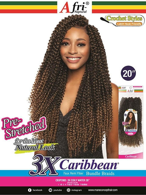 Mane Concept Afri Naptural Caribbean 3X COILY WATER Braid 20 CB3P2003
