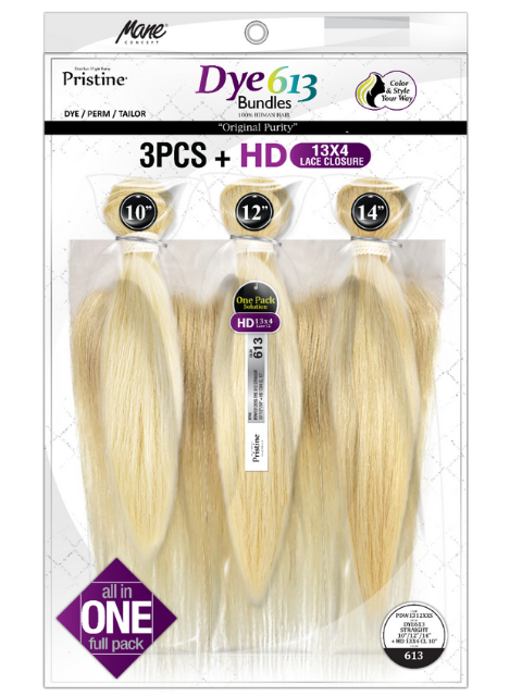Mane Concept Human Hair Dye 613 Multipack 3PCS BUNDLE + HD 13X4 Closure - PDW1312 STRAIGHT