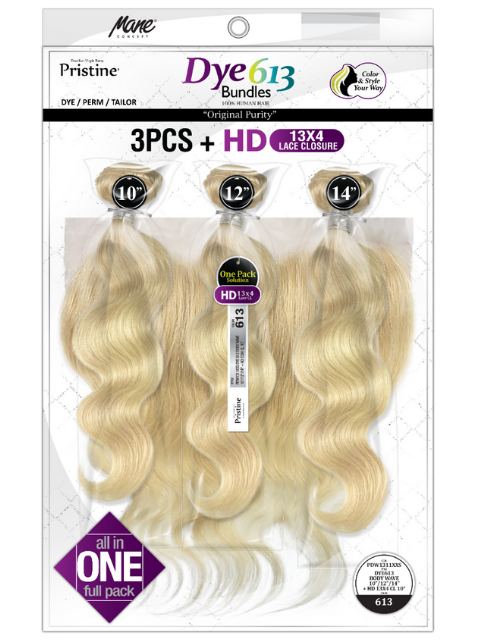 Mane Concept Human Hair Dye 613 Multipack 3PCS BUNDLE + HD 13X4 Closure - PDW1311 BODY
