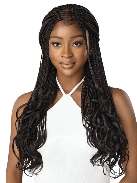 Outre Pre-Braided 4x4 Glueless Lace Front Wig - MIDDLE PART FRENCH CURL BOX BRAIDS 26"