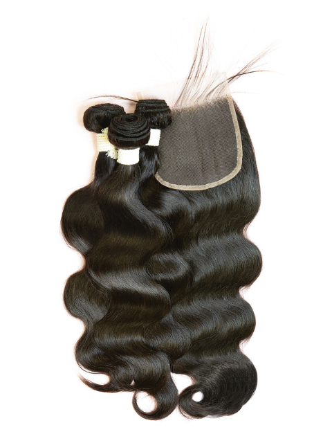 Janet Collection Melt Blue 100% Remy Human Hair NATURAL BODY Weave 3pcs + 4x5 Free Part Closure
