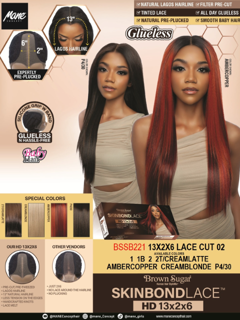 Mane Concept Brown Sugar Skin Bond Lace Glueless Wig HD 13x2x6 BSSB221 LACE CUT 02"