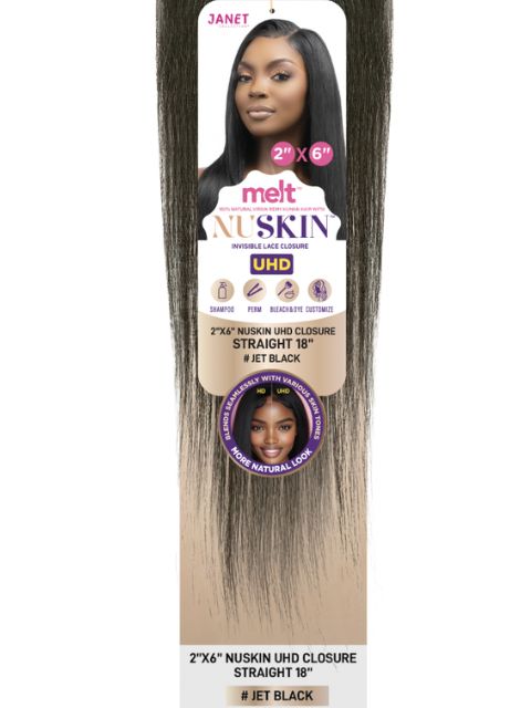 Janet MELT NUSKIN UHD Virgin Remy Human Hair 2x6 Swiss Lace Closure STRAIGHT"
