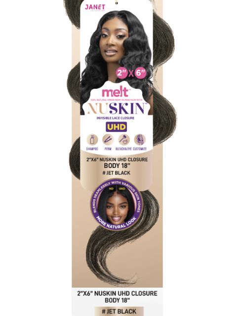Janet MELT NUSKIN UHD Virgin Remy Human Hair 2x6 Swiss Lace Closure BODY"