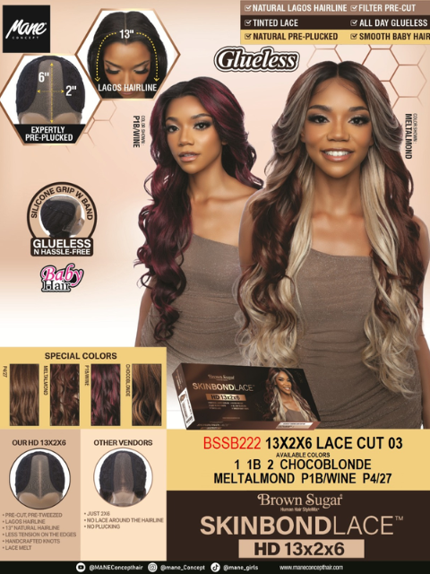 Mane Concept Brown Sugar Skin Bond Lace Glueless Wig HD 13x2x6 BSSB222 LACE CUT 03"