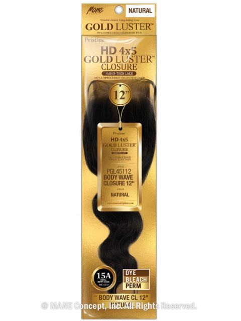 Mane Concept Pristine Gold Luster 100% Unprocessed  Human Hair HD 4x5 BODY WAVE CLOSURE " (PGL45110-14)