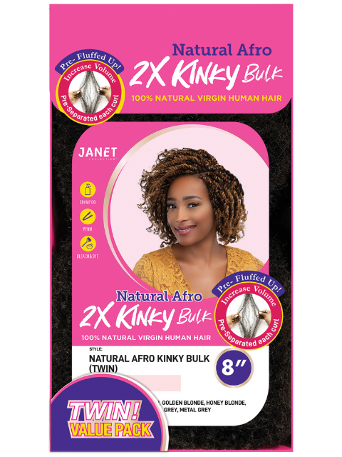Janet Collection 100% Human Hair 2X NATURAL AFRO KINKY Bulk (TWIN)