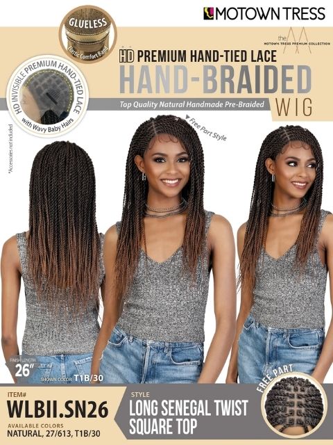 Motown Tress HD Invisible Premium Hand-Tied Lace Han-Braided Wig - WLBII.SN26