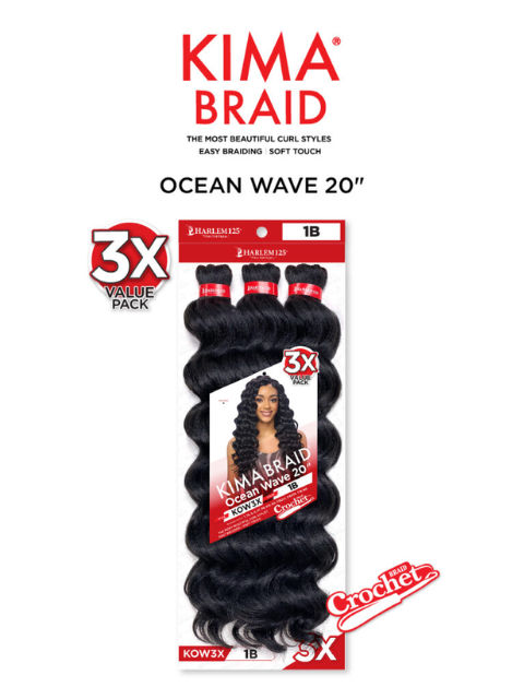 Harlem 125 Kima 3X OCEAN WAVE Crochet Braid 20 KOW3X