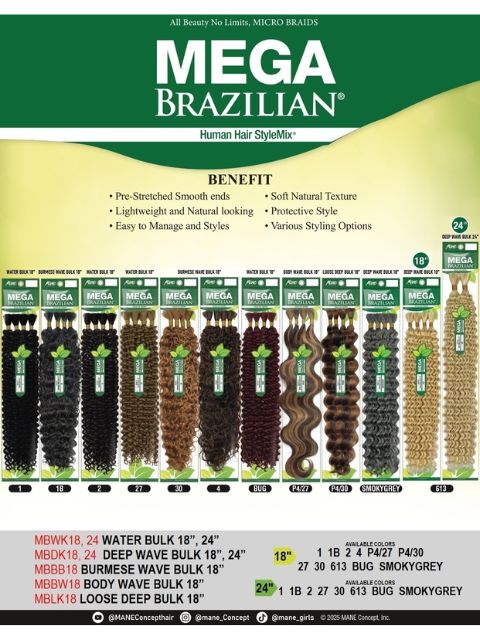 Mane Concept Mega Brazilian Human Hair StyleMix BURMESE BULK 18-(MBBB18)