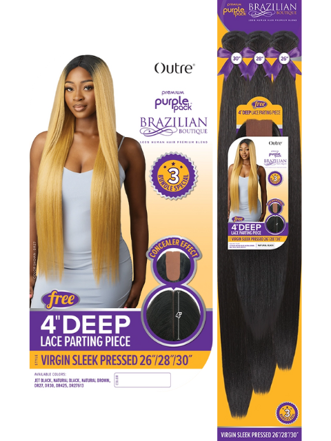 Outre Premium Purple Pack Brazilian Boutique Weave - VIRGIN SLEEK PRESSED 26" 28" 30" + Closure