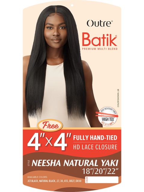 Outre Batik Premium Multi Blend NEESHA NATURAL YAKI 18" 20" 22" + 4x4 HD Lace Closure