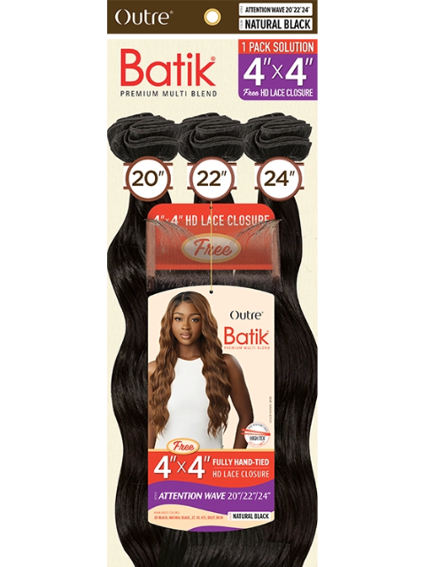 Outre Batik Premium Multi Blend ATTENTION WAVE 20" 22" 24" + 4x4 HD Lace Closure