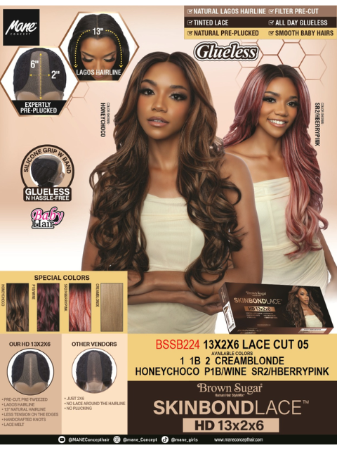 Mane Concept Brown Sugar Skin Bond Lace Glueless Wig HD 13x2x6 BSSB224- LACE CUT 05"