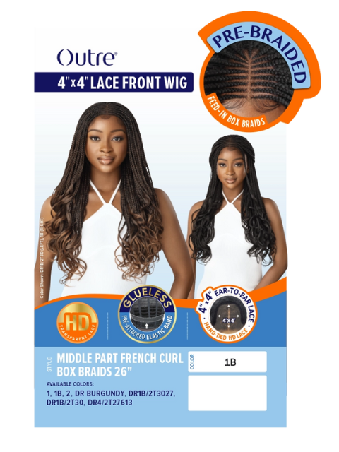 Outre Pre-Braided 4x4 Glueless Lace Front Wig - MIDDLE PART FRENCH CURL BOX BRAIDS 26"