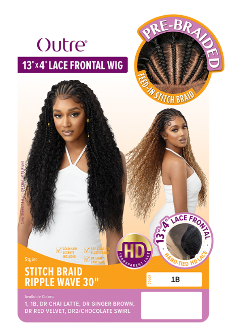 Outre Pre-Braided 13x4 HD Glueless Lace Front Wig - STITCH BRAID RIPPLE WAVE 30″