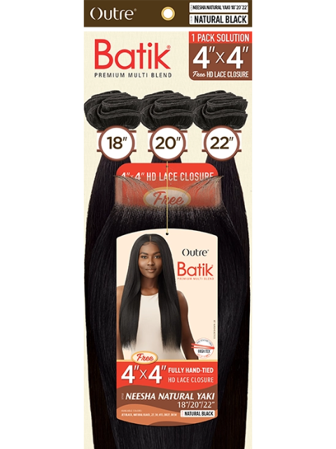 Outre Batik Premium Multi Blend NEESHA NATURAL YAKI 18" 20" 22" + 4x4 HD Lace Closure