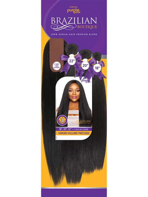 Outre Premium Purple Pack Brazilian Boutique Weave - VIRGIN VOLUME PRESSED 18" 20" 22" + Closure