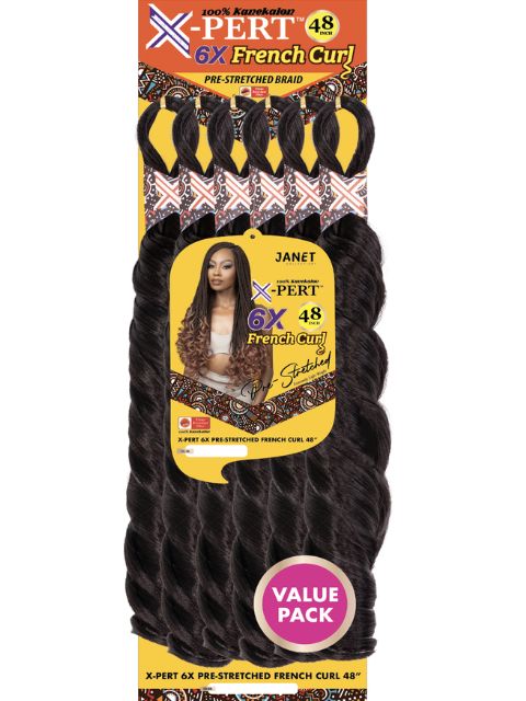 Janet Collection X-PERT 6X Pre-Stretched FRENCH CURL 48 Braiding Hair