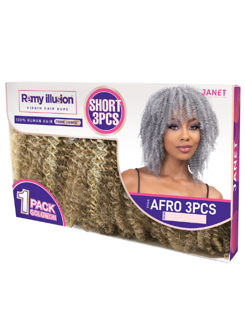 Janet Collection Remy Illusion Human Hair Blend Short Weave 3pcs - AFRO