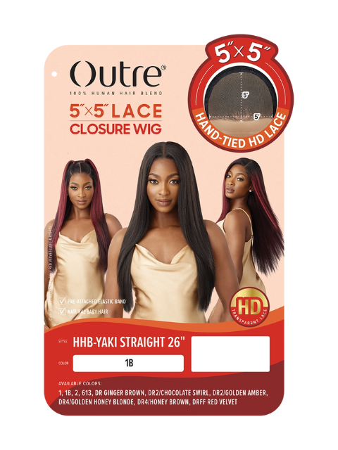 Outre 100% Human Hair Blend 5"x5" Glueless Lace Closure Wig - HHB-YAKI STRAIGHT 26"