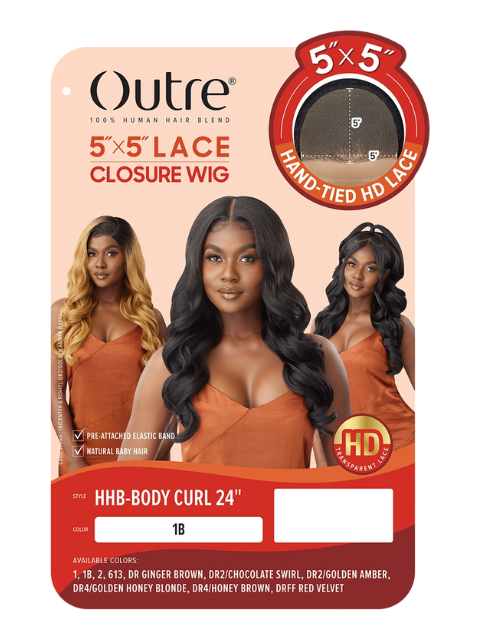 Outre 100% Human Hair Blend 5"x5" Glueless Lace Closure Wig - HHB-BODY CURL 24"