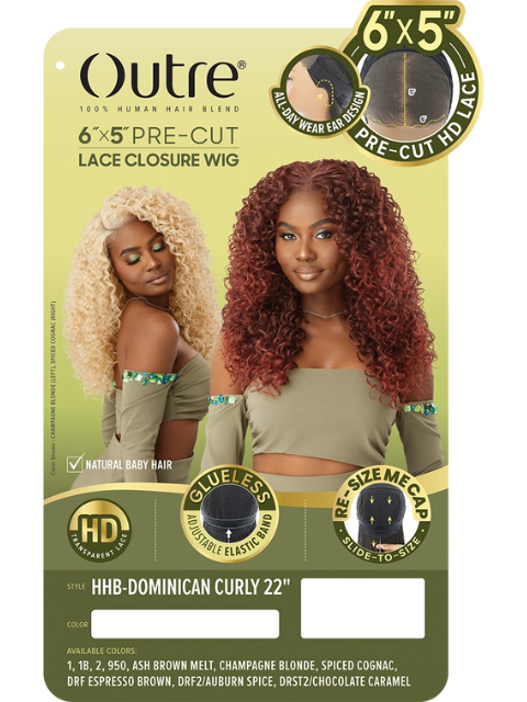 Outre 100% Human Hair Blend 6x5 Pre-Cut HD Lace Closure Wig - HHB-DOMINICAN CURLY 22