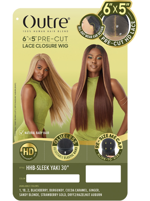 Outre 100% Human Hair Blend 6x5 Pre-Cut HD Lace Closure Wig - HHB-SLEEK YAKI 30