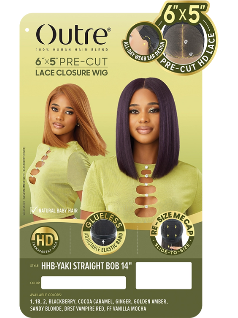 Outre 100% Human Hair Blend 6x5 Pre-Cut HD Lace Closure Wig - HHB-STRAIGHT BOB 14
