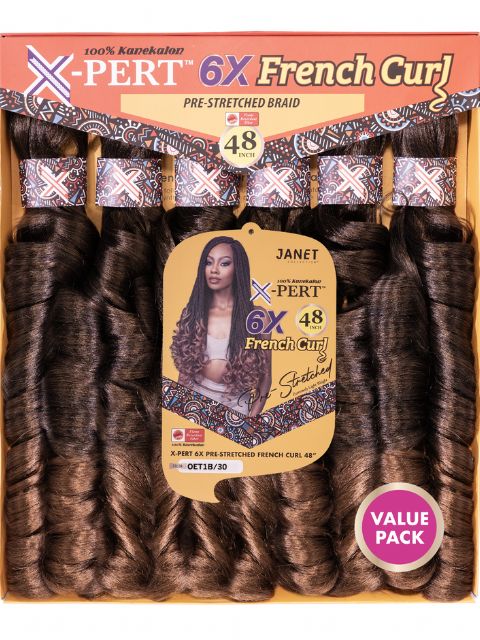 Janet Collection X-PERT 6X Pre-Stretched FRENCH CURL 48 Braiding Hair