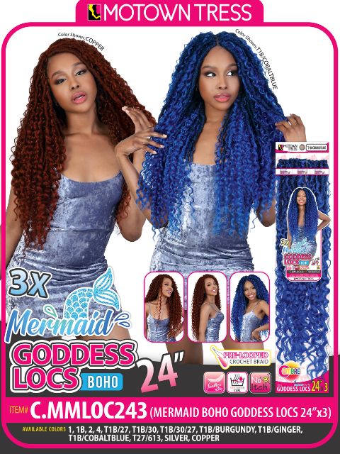 Motown Tress 3X MERMAID BOHO GODDESS LOCS 24" Pre-Looped Crochet- C.MMLOC243