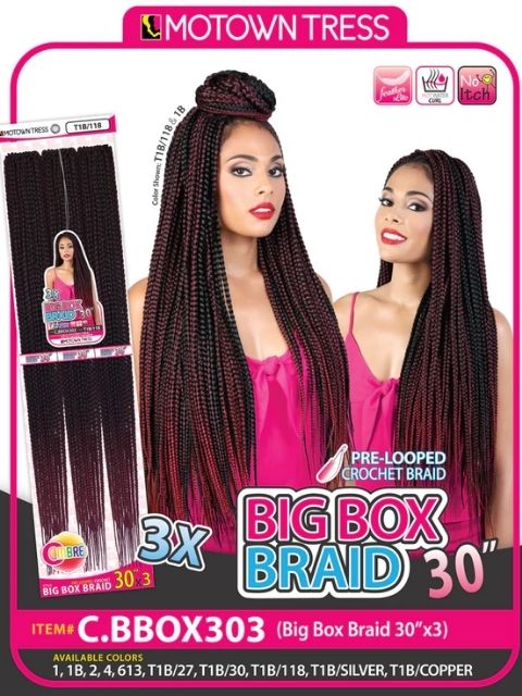 Motown Tress Pre-looped Crochet Braid 3X BIG BOX BRAID"- C.BBOX