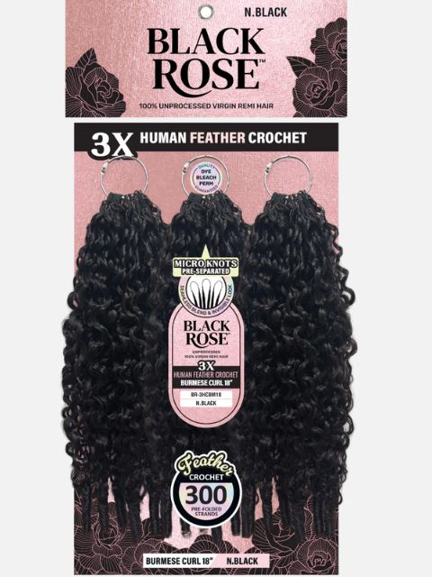 Vivica A Fox Black Rose Human Hair Feather Crochet Extension - (BR-3HCBM) 3PCS BURMESE CURL"