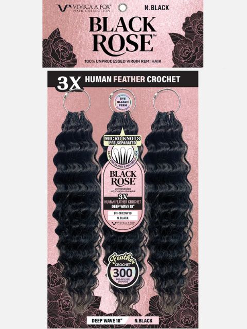 Vivica A Fox Black Rose Human Hair Feather Crochet Extension -(BR-3HCDW) 3PCS DEEP WAVE"
