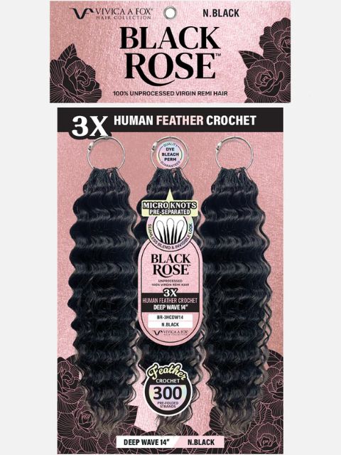 Vivica A Fox Black Rose Human Hair Feather Crochet Extension -(BR-3HCDW) 3PCS DEEP WAVE"