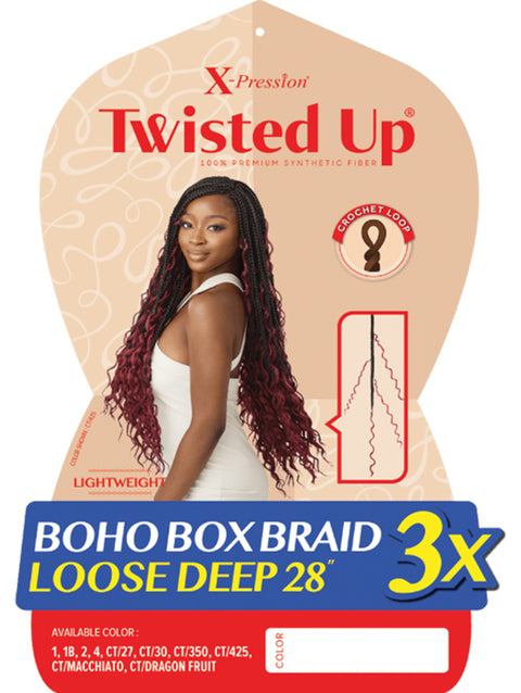 Outre X-Pression Twisted Up Crochet Braid 3X BOHO BOX BRAID LOOSE DEEP 28"