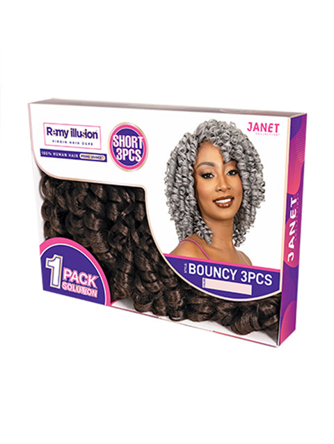 Janet Collection Remy Illusion Human Hair Blend Short Weave 3pcs - BOUNCY