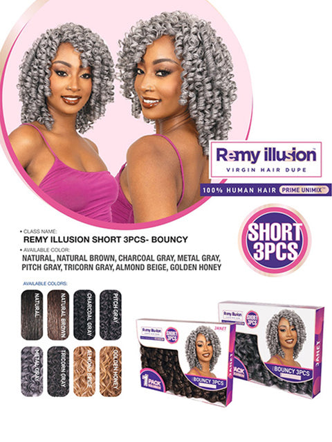 Janet Collection Remy Illusion Human Hair Blend Short Weave 3pcs - BOUNCY