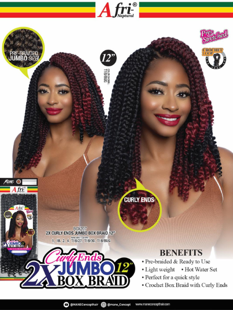 Mane Concept Afri Naptural 2X CURLY ENDS JUMBO BOX Braid 12" (BOX207)