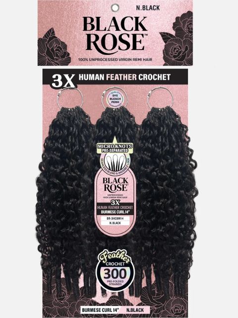 Vivica A Fox Black Rose Human Hair Feather Crochet Extension (BR-3HCBM14) 3X BURMESE CURL 14"