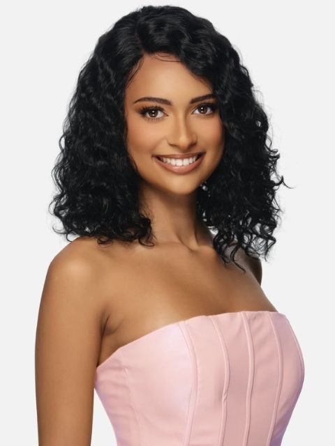 Vivica A Fox Black Rose 100% Human Hair HD Lace Front Wig 5" DEEP WATER CURL SIDE PART 14" (BR420)