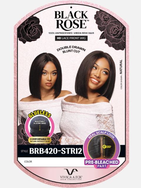 Vivica A Fox Black Rose 100% Human Hair CENTER PART STRAIGHT CLASSIC BOB" HD Lace Part Wig